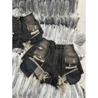 ราคา หอน : กางเกงยีนส์ขาสั้น ยีนส์พับเทาเอวสูง เผยเอว 8129 (56951385839)