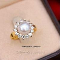 ราคา แหวนมุก ล้อมเพชรcz งานทอง5 ไมครอนสวยมากกก (888886119)