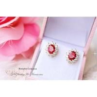 ราคา ต่างหูบุษราคัม พลอยเนื้ออ่อนล้อม เพชร CZ แท้ ชุบทอง 5 ไมครอน (2171533345)