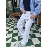 ราคา เพดาน เกรดไดโกว!Prada General Home 25ss หลัง Cowhide โลโก้สามเหลี่ยมหนังวิธีการซัก Overalls Denim Logging กางเกง (47602795661)