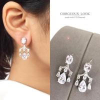 ราคา Proud ต่างหูเพชร CZ Diamond ทรงรีห้อยระย้าหยดน้ำผสมทรงกลม ชูหนามเตย (1444740775)