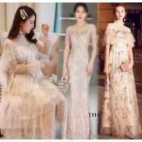 ราคา M-XXL เดรสราตรียาวออกงาน โทนสีทอง/ครีมทอง ปักเลื่อม สวยหรู ใส่ไปงานแต่ง งานเลี้ยง งานปาร์ตี้ (9641943299)