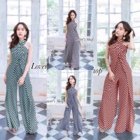 ราคา MF13322 จั้มสูทแขนกุด ทรงคล้องคอไขว้ ผ้าซาร่าลายริ้ว มีซิปด้านหลัง งานสวย ดูแพง ใส่ได้บ่อยๆค่ะ (7446241068)