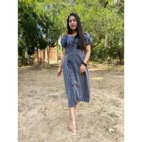 ราคา เดรสยาวแขนตุ๊กตาเดรสยาวใส่ทำงาน ผ้าฝ้ายพิมพ์ลาย (10740843450)