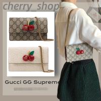 ราคา กุชชี่ GUCCI GG Supreme Canvas Cherry Mini Bag แท้กระเป๋ามินิเชอร์รี่ในผ้าใบ กระเป๋าสะพายไหล่สายโซ่ (24591484606)