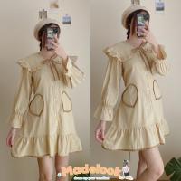 ราคา ส่งฟรี✨ mini heart dressเดรสผ้าฝ้ายแขนยาวน่ารัก หมวกเบเร่ต์ (14299031115)