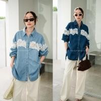 ราคา เสื้อเชิ้ตยีนส์แขนยาวลูกไม้ 7392 ยีนส์ฉลุซีทรู Vshop (43165158712)