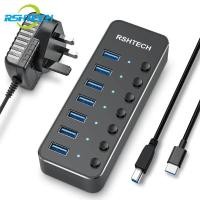 ราคา RSHTECH 7-Port USB 3.0 Hub อลูมิเนียม 5Gbps Data Transfer Splitter พร้อมสวิตช์เปิด/ปิดส่วนบุคคลและอะแดปเตอร์ 5V/2A (42424335823)