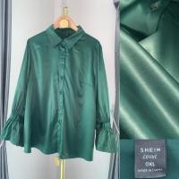 ราคา Satiny Shirt เสื้อเชิ้ตสีเขียวแต่งแขนระบายผ้าซาติน สาวอวบ SHN Curve C46 (26654315527)