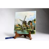 ราคา [Vintage] แผ่นกระเบื้องตกแต่ง ภาพพิมพ์กังหันลม ศิลปิน JCV Hannick - Holland Ceramic Tile (20987424996)