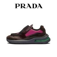 ราคา Prada รองเท้าลำลองแฟชั่นสำหรับบุรุษและสตรีรองเท้าผ้าใบทรงเตี้ยสีน้ำตาลชมพู (29572571487)
