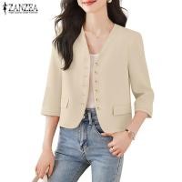 ราคา ZANZEA สไตล์เกาหลีสำนักงาน กระดุมเดียว คอวี แขนสั้น (27291289297)