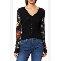 ราคา Desigual Women's Cardigan Black Flowers Size S (28476097983)