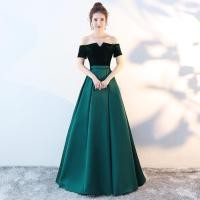 ราคา ชุดราตรี ชุดออกงาน ชุดไปงานแต่งงานสีเขียว เปิดไหล่ปิดแขน กระโปรงยาวทรงบาน เรียบหรูสวยสง่า สไตล์เจ้าหญิง (6652690040)