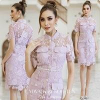 ราคา เดรสผ้าลูกไม้คอปีนแต่งกระดุมมุก (23682809121)