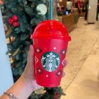 ราคา พร้อมส่ง แก้ว Christmas Reusable Cup จาก Starbucks แบบเย็น 16oz พร้อมหลอด แก้วสตาร์บัคส์ฝาโดม (25451596714)