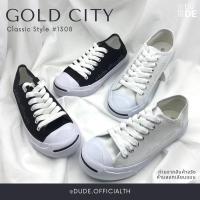 ราคา [1308] รองเท้าผ้าใบแฟชั่น ทรงแจ็ค สีขาว สีดำ ผู้ชาย/ผู้หญิง Gold City ทรงคลาสสิค (พร้อมส่ง) (1931790269)