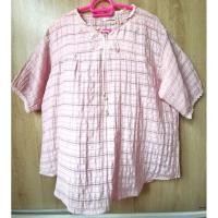 ราคา F374เสื้อคอแหลมป้าปั๊มลายสีชมพูนู้ดแต่งลูกไม้สาวอวบ (27157954747)