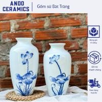 ราคา แจกันดอกไม้ แจกันล็อก แจกันขนาดเล็ก เซรามิคสีขาวมัน - เพ้นท์มือลาย ค้างคาวตรัง สีเขียว ดอกบัว (43213496783)