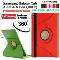 ราคา เคสแท็บเล็ตแฟชั่น สําหรับ Samsung Galaxy Tab A 8.0 & S Pen (2019) SM-P205 SM-P200 A with S Pen 8.0 นิ้ว Tab A Plus 8 360° เคสหนัง ฝาพับ ตั้งได้ หมุนได้ (17078149364)