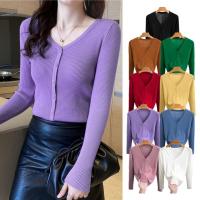 ราคา Kaekai พร้อมส่ง เสื้อยืด แขนยาว คอวี แบบรัดรูป ผ้าเรยอน ยืดๆ สาวอวบสาวอ้วนสามารถใส่ได้ งานฟรีไซส์ สไตล์เกาหลี (29227984890)