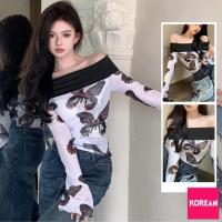 ราคา เสื้อซีทรูแขนยาว ทรงปาดไหล่ แต่งลายผีเสื้อทั้งตัว แฟชั่น (23587487745)