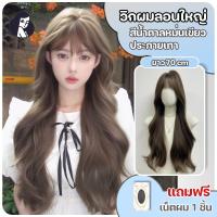 ราคา วิกผมลอน วิกผมผู้หญิง ลอนหยิกคลื่น แฮร์พีชผมลอน หน้าม้าซีทรู สีน้ำตาลหม่นเขียวประกายเทา ยาว 68 cm แถมฟรีเน็ต (26259889076)