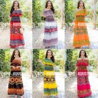 ราคา แมกซี่เดรส เดรสยาว เกาะอก ปาดไหล่ไหล่เบี่ยง ระบายรอบ มีสายผูกคอ เดรสสาวอวบ เดรสสาวอ้วน ลายจังโก้ (7129394579)