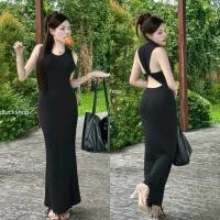 ราคา เดรสยาว ดีเทลเย็บแบบกลับไขว์สลับแหวกโชว์ช่วงหลัง ผ้าเรย่อน (43572676103)