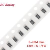 ราคา 100pcs 1206 ตัวต้านทาน SMD 1% 1/4W 0.01R ~ 20M 0.01 0.3 0.47 0.91 1.5 5.1 9.1 10 30 56 68 100 820R 1.2K 5.1K 75K 910K 3.3M 10M 20M (55802489654)