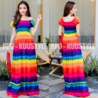 ราคา แมกซี่เดรส เดรสยาว สีรุ้ง สีสันสดใส แขนตุ๊กตา ช่วงตัวสม็อก ใส่แล้วผอม เดรสสาวอวบ สาวอ้วน ไปทะเล เรนโบว์ ปาดไหล่ ฮาวาย (7815945850)