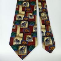 ราคา เนคไทมือสอง Dunhill Men's Silk Tie Elephant Print Design Red Green Made in Italy (43814818723)
