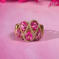 ราคา แหวนพิงค์โทพาสหยดน้ำ5เม็ด ล้อมเพทาย ชุบYG (24397498186)