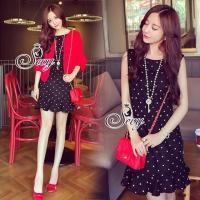 ราคา Sevy Two Pieces Of Polka Dot Sleeveless Elastic Waist With Red Crop Jacket Sets (5861520)