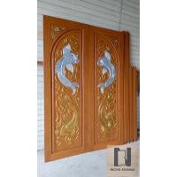 ราคา ประตูบานคู่ไม้สัก แกะปลาเงินทอง (16297682184)