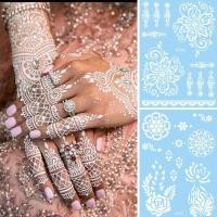 ราคา JIETattooHenna สติ๊กเกอร์รอยสักสําหรับมือกันน้ํารอยสักชั่วคราวผู้หญิง Body Art สีขาว Mehndi สติกเกอร์ Water Transfer Tattoo Hena (24836375064)
