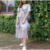 ราคา เดรสยาวมีระบาย3ชั้นสีเทา (12751355434)