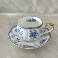 ราคา ชุดแก้ว Espresso Collection HOYA CHINA แก้วกาแฟ น้ำชา เนื้อเซรามิค ใบสีขาว ลายดอกไม้สีฟ้า ขอบทองเต็ม (24558727089)