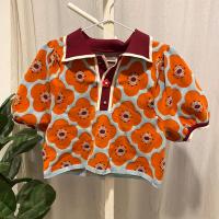 ราคา เสื้อครอป คอปก ลายดอกไม้สีส้ม (22385157360)