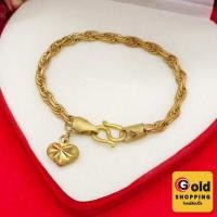 ราคา สร้อยข้อมือทองเหลืองแท้ลายเกลียวเชือกห้อยจี้หัวใจ ความยาว 7 นิ้ว งานดิบไม่ได้ชุบ วินเทจ พร้อมส่ง (56502765523)
