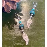 ราคา ต่างหูเกี่ยวเงินแท้แต่งจี้รูปใบไม้และเทอร์คอยส์ (19712069570)