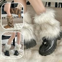 ราคา หมวกสบาย Fuzzy ขาอุ่น Elegant Furry Plush Boot Cuffs ขา Gaiter Elastic Boot ถุงเท้าสําหรับฤดูหนาวตู้เสื้อผ้า Essen (52152945093)
