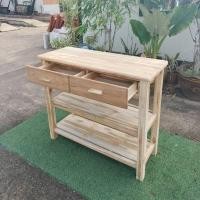 ราคา FurDIY โต๊ะวางของลิ้นชักคู่ ไม้สักแท้ 40x100สูง85ซม. เคาน์เตอร์บาร์ ชั้นวางของ3ชั้น งานไม้ดิบไม่ทำสีSUKP-468 (29061054518)