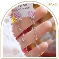 ราคา ต่างหู ก้านเงิน ชุบทองคำขาว รูปหัวใจสีชมพูผูกโบว์ ระย้าประดับด้วยเพชร CZ (23580695818)