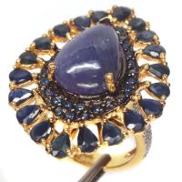 ราคา แหวนพลอยแท้ แทนซาไนต์(Tanzanite) 11 x 16 mm. ล้อม ไพลิน เพทาย เงินแท้ 925 ชุบทอง 18K ไซร์แหวน 6.75 (25009316098)