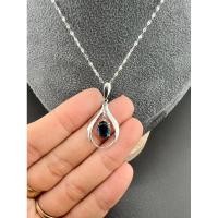 ราคา สร้อยคอเงินแท้ตะขอตอกsv925จี้ตอกsilverแต่งไพลินแท้ (29176024781)