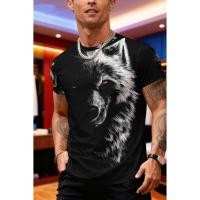 ราคา เสื้อยืดพิมพ์ลายหัวหมาป่า แขนสั้น สไตล์สตรีท ออกแบบขากรรไกรหมาป่า ผ้าโพลีเอสเตอร์ (46152384545)