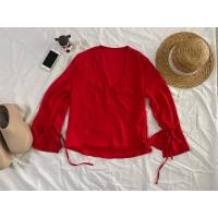 ราคา เสื้อแฟชั้นผ้าชีฟอง สีแดง แขนยาวปลายแขนระบาย อก 40 (40554292632)