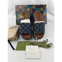 ราคา New: gucci Angelina logo-jacquard organic denim platform sandals (9750070357)
