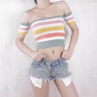 ราคา เสื้อเกาะอกต่อแขนปาดไหล่ไหมพรม สีแคนดี้พาสเทล (1284558172)